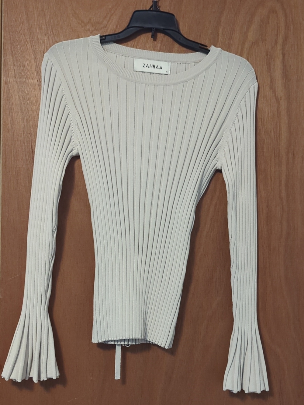 Zahraa Ribbed Knit Top in Light Beige